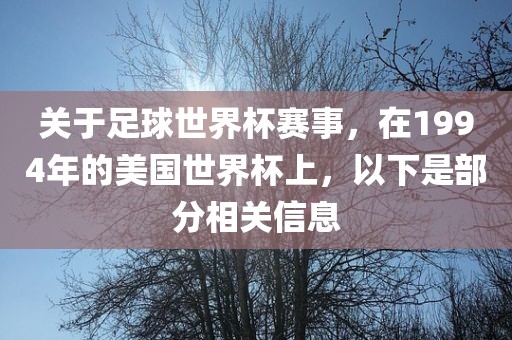 关于足球世界杯赛事，在1994年的美国世界杯上，以下是部分相关信息