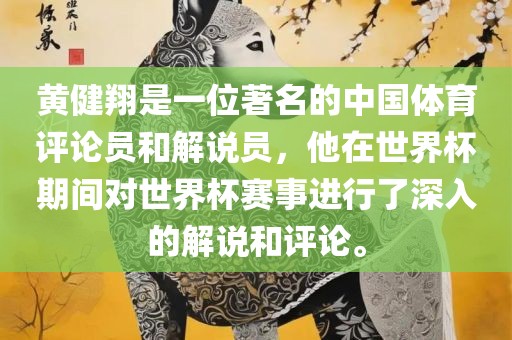 黄健翔是一位著名的中国体育评论员和解说员，他在世界杯期间对世界杯赛事进行了深入的解说和评论。