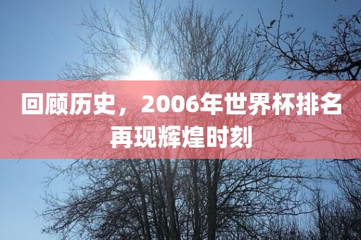 回顾历史，2006年世界杯排名再现辉煌时刻